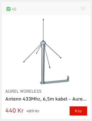Med en antenn som Aurel GP 433 kan du förlänga räckvidden om dina 433 MHz-prylar kräver längre avstånd än vad gatewayen medger.