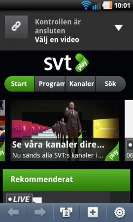 … När du läst in koden öppnas SVT Plays kontrolltjänst i din mobils webbläsare och där fjärrstyr du uppspelningen av den första enheten som kan vara en teve, en dator, en mediebox eller en annan mobil.