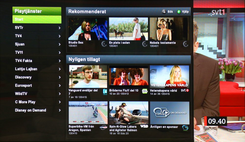 Sagemcom RTI95 klarar även att visa play-tv-tjänster. Det sker dock via ett Boxer-anpassat gränssnitt där ett urval av kanalernas program återfinns.
