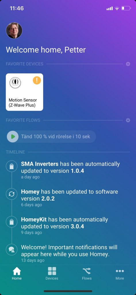 Homeys styr och automatiseringspanel är numera en app i telefon eller padda. Och det funkar riktigt bra. 