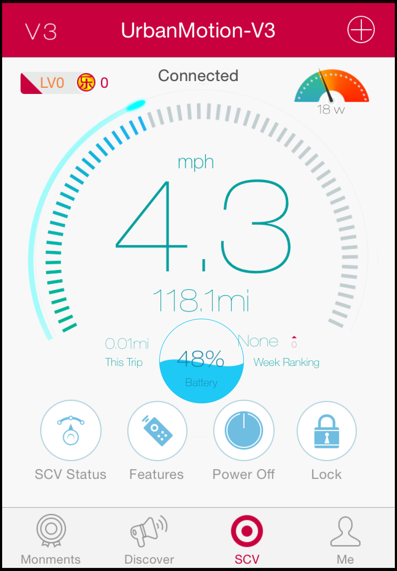 I appen kan du även se aktuell hastighet (i Miles).