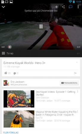 Youtube-film som strömmas till Chromecast från Android-platta.